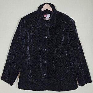 JM Collection Jacket Womens 18W Black Velvet Quilted Buttons Pockets Lined Goth